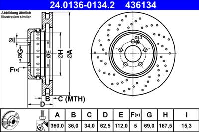 ATE 24.0136-0134.2 - féktárcsa MERCEDES-BENZ