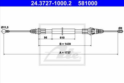 ATE 24.3727-1000.2 - Kézifék bowden OPEL RENAULT VAUXHALL