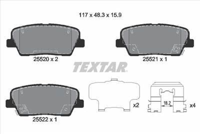 Fékbetét készlet TEXTAR 2552001 for HYUNDAI, KIA, SSANGYONG, GENESIS