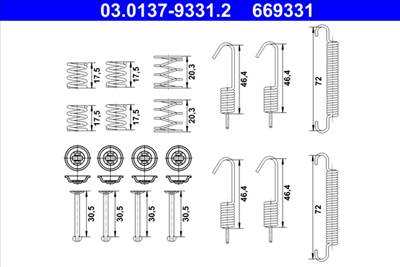 ATE 03.0137-9331.2 - tartozékkészlet, rögzítőfék pofa HYUNDAI KIA