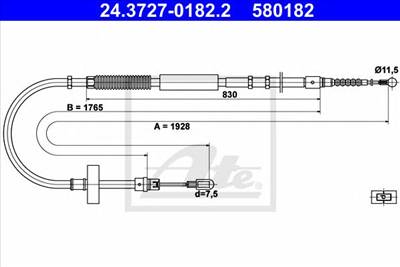 ATE 24.3727-0182.2 - Kézifék bowden AUDI
