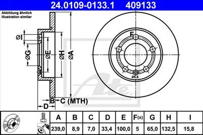 ATE 24.0109-0133.1 - féktárcsa AUDI SKODA VW
