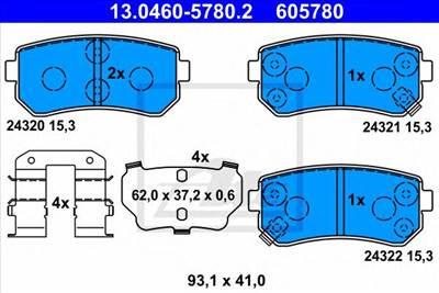ATE 13.0460-5780.2 - fékbetét HYUNDAI KIA