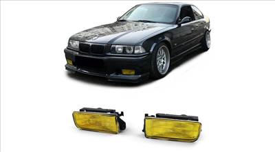 BMW E36 sárga burás gyári jellegű H1 ködlámpa pár kerettel