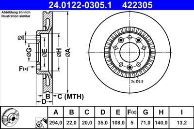 ATE 24.0122-0305.1 - féktárcsa CITROËN FIAT OPEL PEUGEOT TOYOTA VAUXHALL