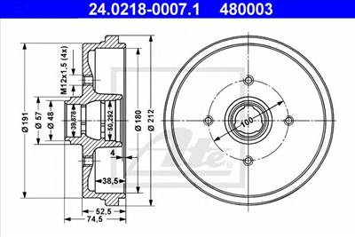 ATE 24.0218-0007.1 - fékdob AUDI SEAT VW