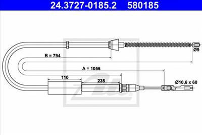 ATE 24.3727-0185.2 - Kézifék bowden AUDI