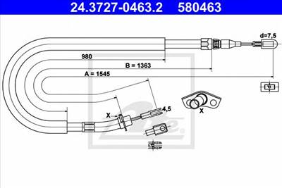 ATE 24.3727-0463.2 - Kézifék bowden MERCEDES-BENZ