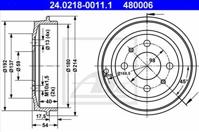ATE 24.0218-0011.1 - fékdob FIAT FORD LANCIA