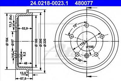 ATE 24.0218-0023.1 - fékdob MERCEDES-BENZ