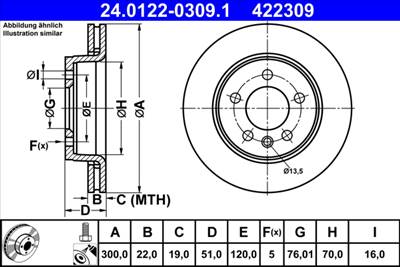ATE 24.0122-0309.1 - féktárcsa VW