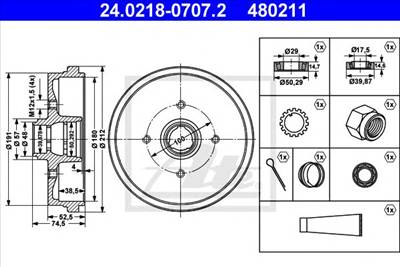 ATE 24.0218-0707.2 - fékdob AUDI SEAT VW