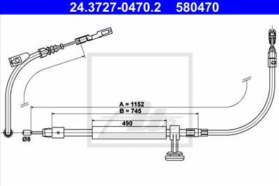 ATE 24.3727-0470.2 - Kézifék bowden MERCEDES-BENZ