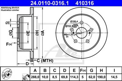 ATE 24.0110-0316.1 - féktárcsa LEXUS TOYOTA