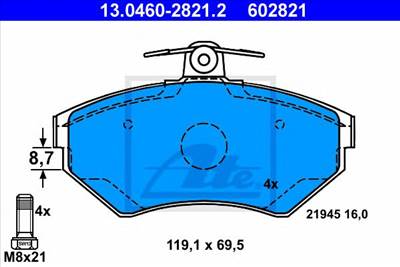 ATE 13.0460-2821.2 - fékbetét SEAT VW