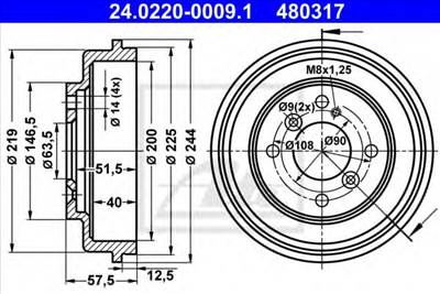 ATE 24.0220-0009.1 - fékdob FORD