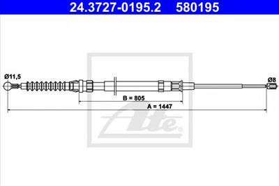 ATE 24.3727-0195.2 - Kézifék bowden AUDI SEAT SKODA VW