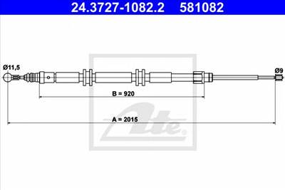 ATE 24.3727-1082.2 - Kézifék bowden RENAULT