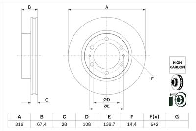 BOSCH 0 986 479 G19 - féktárcsa TOYOTA