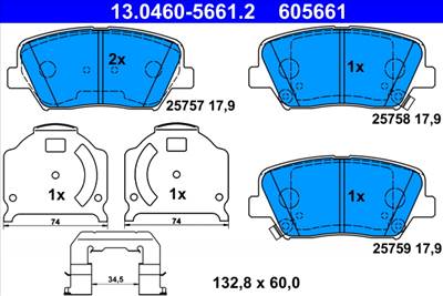 ATE 13.0460-5661.2 - fékbetétkészlet, tárcsafék HYUNDAI KIA