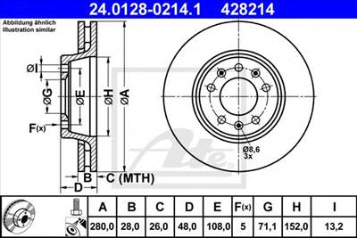 ATE 24.0128-0214.1 - féktárcsa CITROËN FIAT PEUGEOT TOYOTA