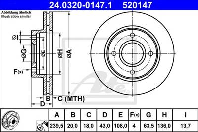 ATE 24.0320-0147.1 - féktárcsa FORD MAZDA