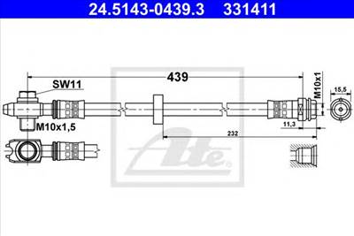 ATE 24.5143-0439.3 - fékcső AUDI SEAT SKODA VW