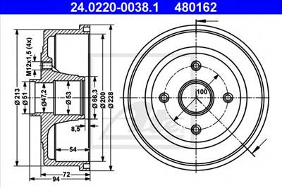 ATE 24.0220-0038.1 - fékdob OPEL VAUXHALL
