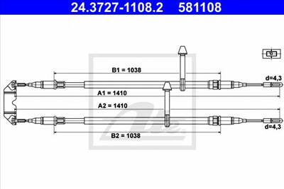 ATE 24.3727-1108.2 - Kézifék bowden SAAB