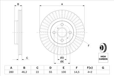 BOSCH 0 986 479 E37 - féktárcsa TOYOTA