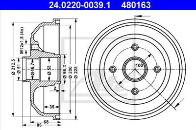 ATE 24.0220-0039.1 - fékdob OPEL VAUXHALL