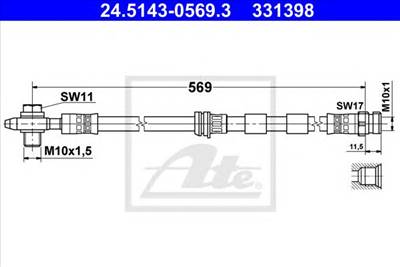 ATE 24.5143-0569.3 - fékcső AUDI SEAT SKODA VW