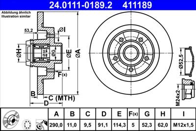 ATE 24.0111-0189.2 - féktárcsa RENAULT