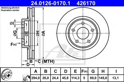 ATE 24.0126-0170.1 - féktárcsa CHRYSLER CITROËN JEEP MITSUBISHI PEUGEOT