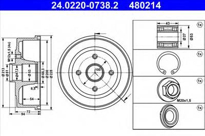 ATE 24.0220-0738.2 - fékdob OPEL VAUXHALL