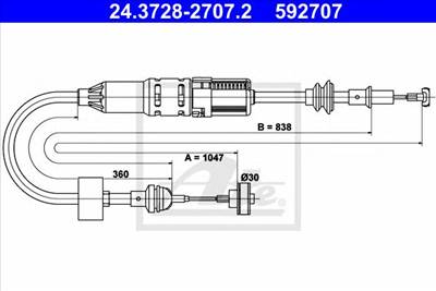 ATE 24.3728-2707.2 - kuplung bowden SEAT VW