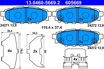 ATE 13.0460-5669.2 - fékbetétkészlet, tárcsafék SUBARU