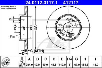 ATE 24.0112-0117.1 - féktárcsa MERCEDES-BENZ