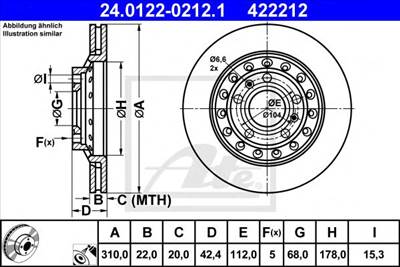ATE 24.0122-0212.1 - féktárcsa AUDI VW