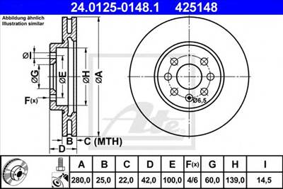 ATE 24.0125-0148.1 - féktárcsa OPEL VAUXHALL
