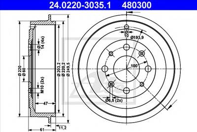ATE 24.0220-3035.1 - fékdob FIAT OPEL VAUXHALL