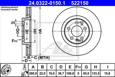 ATE 24.0322-0150.1 - féktárcsa AUDI SEAT SKODA VW