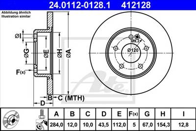ATE 24.0112-0128.1 - féktárcsa MERCEDES-BENZ
