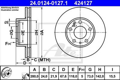 ATE 24.0124-0127.1 - féktárcsa CITROËN FIAT OPEL PEUGEOT VAUXHALL