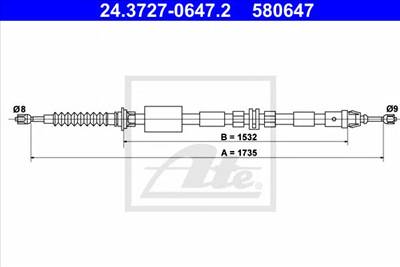 ATE 24.3727-0647.2 - Kézifék bowden FORD