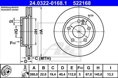 ATE 24.0322-0168.1 - féktárcsa MERCEDES-BENZ