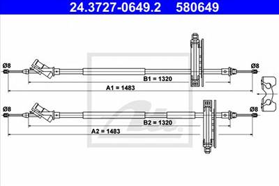 ATE 24.3727-0649.2 - Kézifék bowden FORD