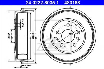 ATE 24.0222-8035.1 - fékdob FORD