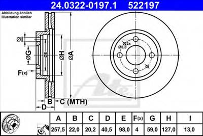 ATE 24.0322-0197.1 - féktárcsa ALFA ROMEO CHRYSLER CITROËN FIAT LANCIA PEUGEOT