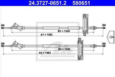 ATE 24.3727-0651.2 - Kézifék bowden FORD